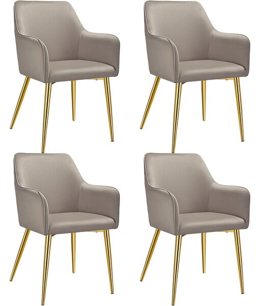 Tectake Křeslo Avane, sametový vzhled, polstrované - taupe,Sada 4 kusů