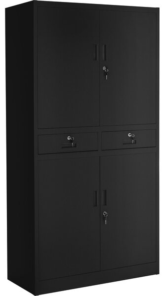 Tectake Kovová archivační skříň Cosmo se 2 zásuvkami 40x80x180cm - černá/černá