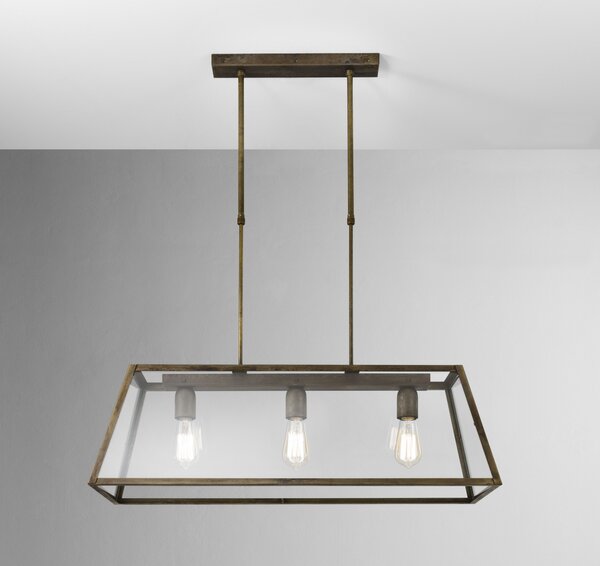 Il Fanale 205.24.FF London, závěsné svítidlo v kombinaci antického kovu a čirého skla, 3x77W E27, délka 80cm