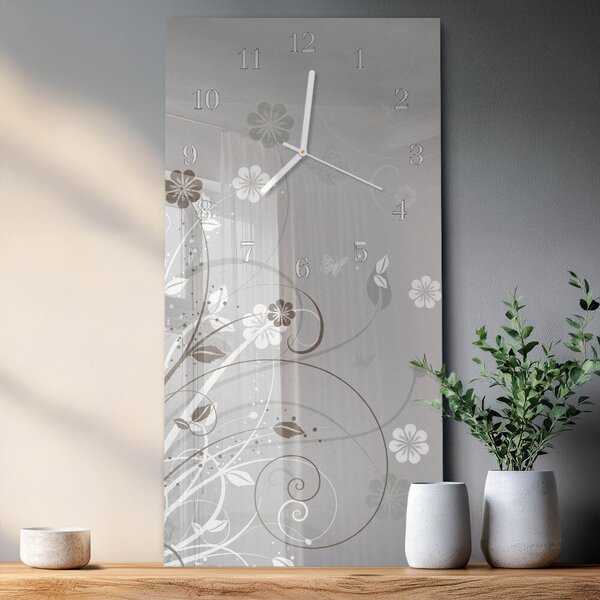 Skleněné hodiny vertikální Květiny zsppb-30x60-00057392