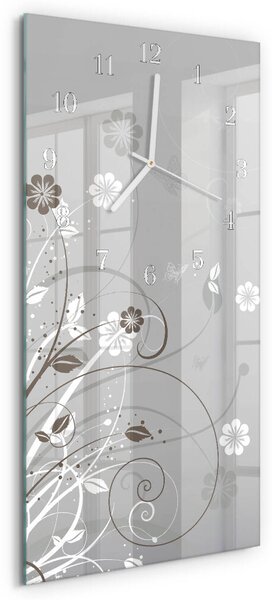 Skleněné hodiny vertikální Květiny zsppb-30x60-00057392