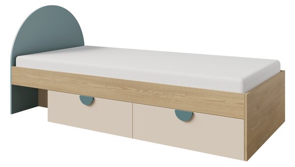 Jednolůžková postel 90 cm Leora 13 (dub cremona + makadamia + mořská) (s roštem) (s úl. prostorem)
