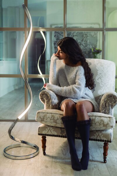 Mantra 4983 Nur, moderní stojací lampa se stmívačem, 22W LED 3000K, stříbrná/chrom, výška 148cm