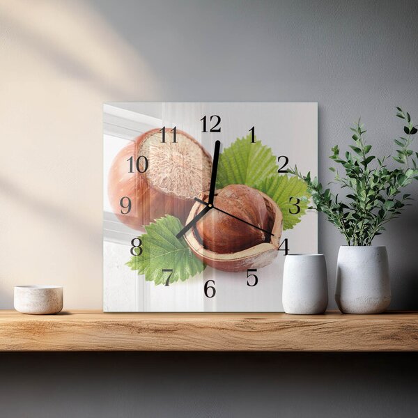 Skleněné hodiny na stěnu Lískové ořechy zskc-30x30-00179042