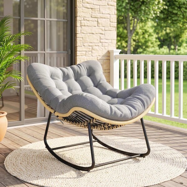 Outsunny ratanové houpací křeslo s tlustým polštářem, interiér/exteriér, 87 x 110 x 70 cm – šedé | Aosom