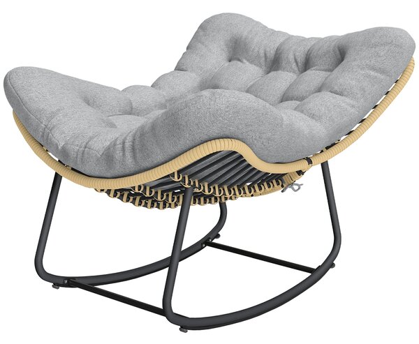 Outsunny ratanové houpací křeslo s tlustým polštářem, interiér/exteriér, 87 x 110 x 70 cm – šedé | Aosom