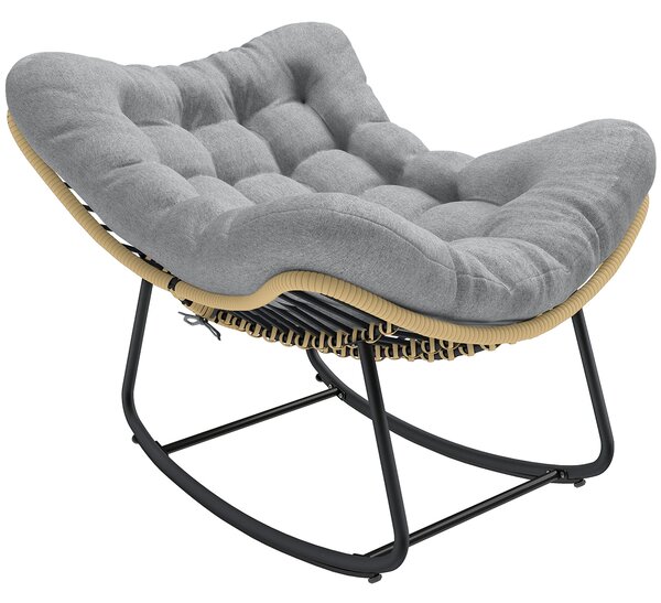 Outsunny ratanové houpací křeslo s tlustým polštářem, interiér/exteriér, 87 x 110 x 70 cm – šedé | Aosom