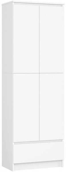 Regál Akord bílá laminovaná deska 4 police 1 šuplík 2 dveře 60x35x180 cm