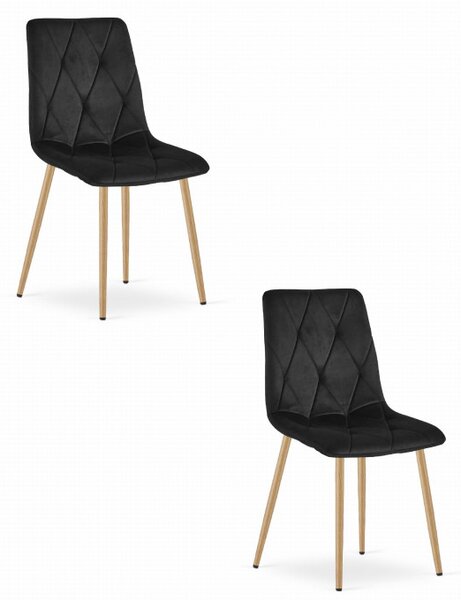 Set dvou jídelních židlí LIBRA sametové černé / dřevěné nohy (2 ks)