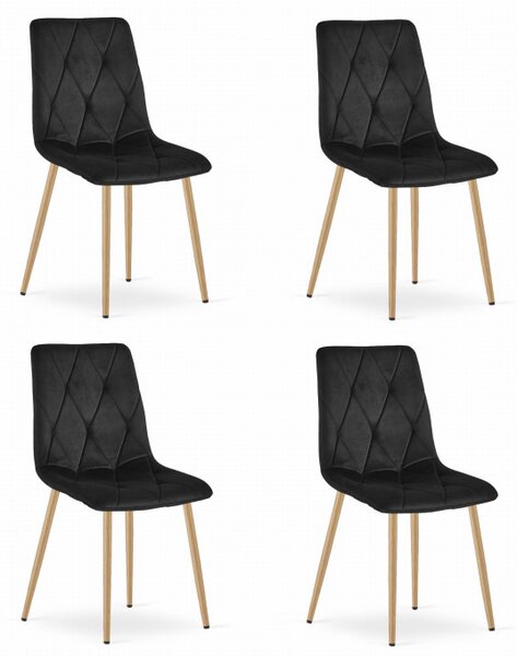 Set čtyř jídelních židlí LIBRA sametové černé / dřevěné nohy (4 ks)