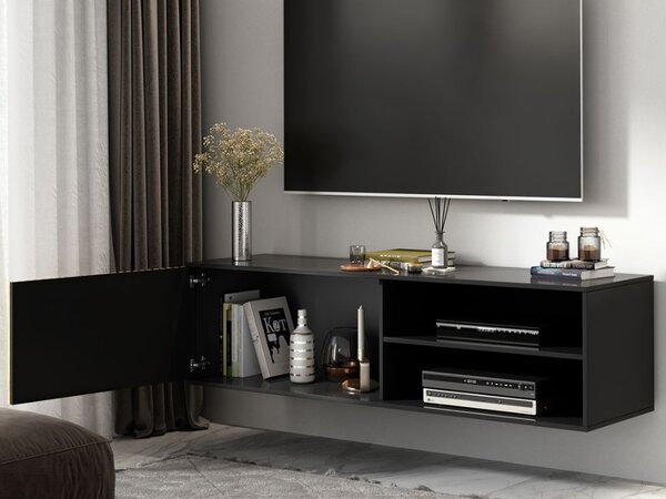 Závěsný TV stolek MEORATI 150x40 cm, černá/dub artisan