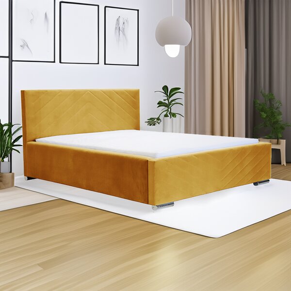 Čalouněná postel s úložným prostorem a matrací KOOL 120x200 cm Žluť