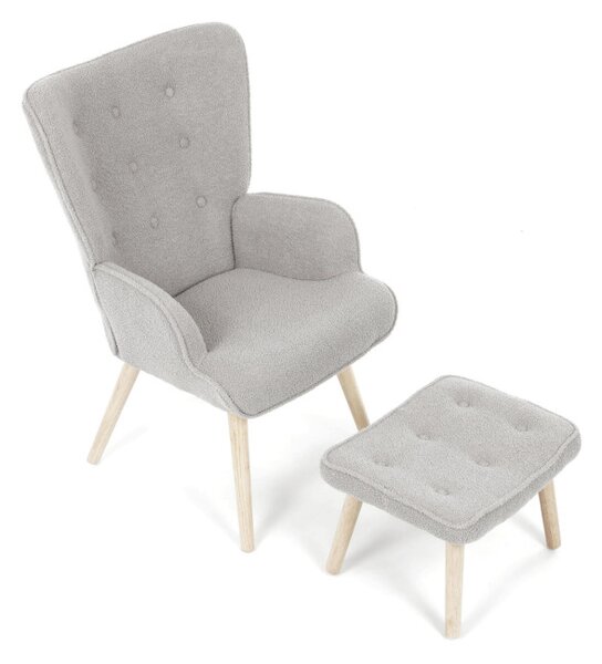 Křeslo šedé bouclé s podnožkou AK-319 GREY2