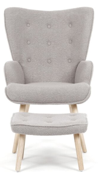 Křeslo šedé bouclé s podnožkou AK-319 GREY2