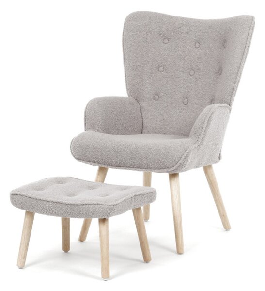 Křeslo šedé bouclé s podnožkou AK-319 GREY2