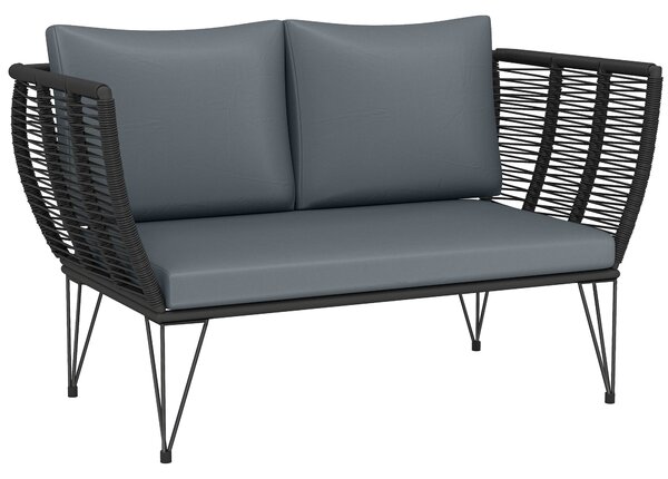 Outsunny 2místná zahradní pohovka se sedáky – ratanová pohovka na ven, 123 x 67 x 72 cm, světle šedá | Aosom
