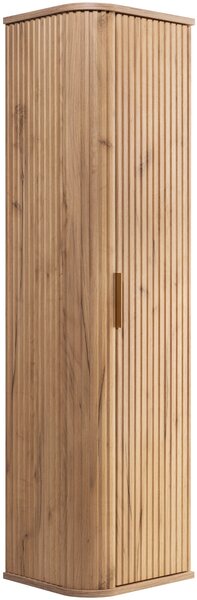 Závěsná koupelnová skříňka sloupek 139 cm rýhované dubové oválné MDF čelní plochy