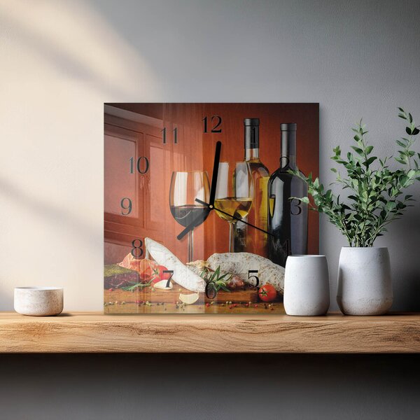 Skleněné hodiny na stěnu Víno zskc-30x30-00179254