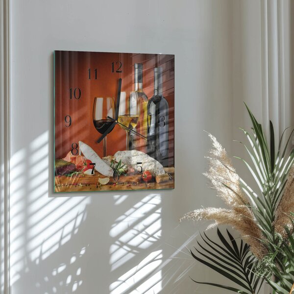 Skleněné hodiny na stěnu Víno zskc-30x30-00179254