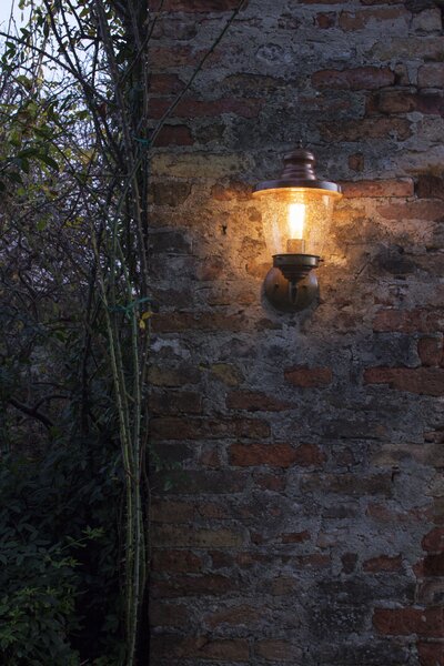 Il Fanale 248.09.ORT Venezia, venkovní nástěnná lampa, 1x57W E27, mosaz/měď, bublinkové sklo, výška 40cm, IP44