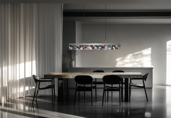 Bomma Luxusní LED závěsné svítidlo Fragment line, s baldachýnem Stmívání, řízení: DALI, Povrch Montury: Kartáčovaná stříbrná, Barva skla: Černá