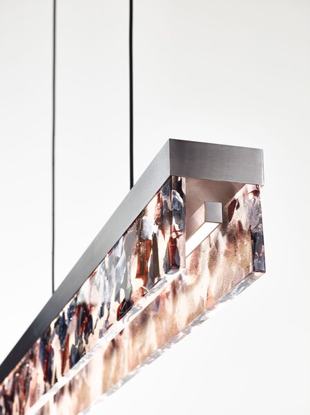 Bomma Luxusní LED závěsné svítidlo Fragment line, s baldachýnem Stmívání, řízení: DALI, Povrch Montury: Kartáčovaná stříbrná, Barva skla: Černá