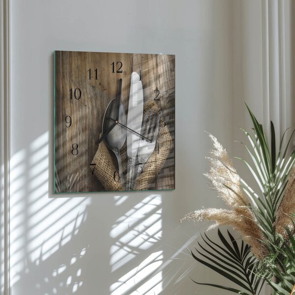 Skleněné hodiny na stěnu Příbory zskc-30x30-00182394
