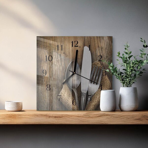 Skleněné hodiny na stěnu Příbory zskc-30x30-00182394