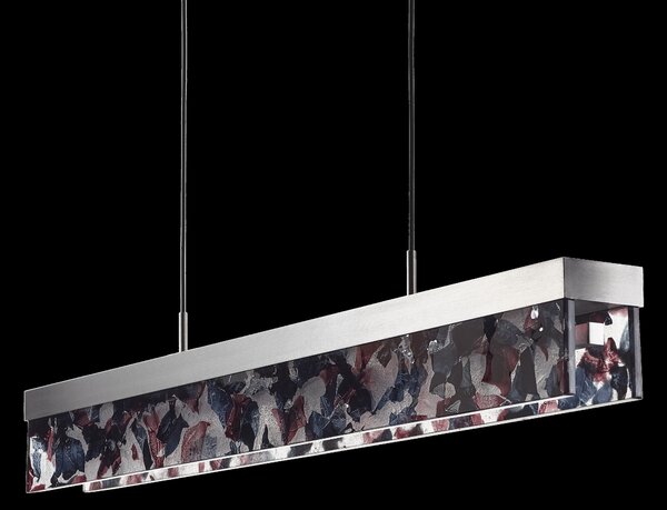 Bomma Luxusní LED závěsné svítidlo Fragment line, s baldachýnem Stmívání, řízení: DALI, Povrch Montury: Kartáčovaná stříbrná, Barva skla: Černá