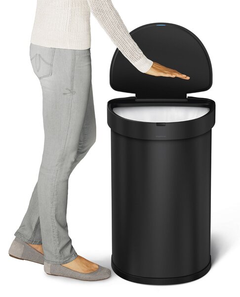 Simplehuman bezdotykový odpadkový koš - 45 l, půlkulatý, černá ocel, inteligentní sensor