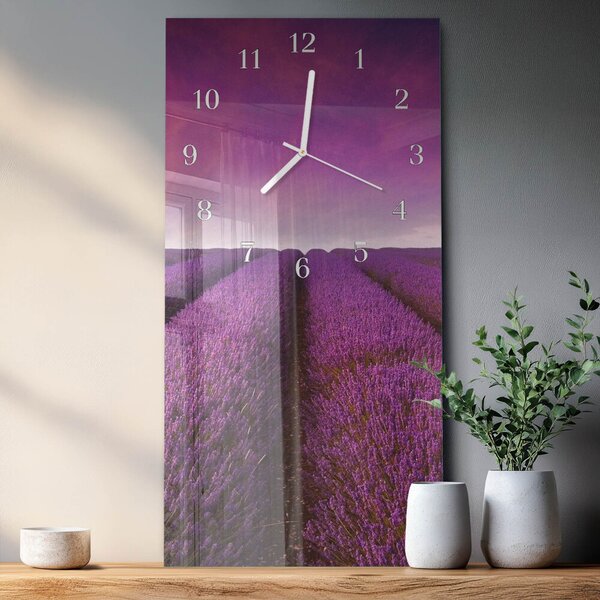 Skleněné hodiny vertikální Levandulové pole zsppb-30x60-00079702