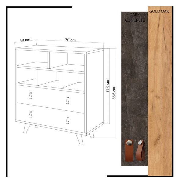 Hanah Home Komoda MARCO dub tmavý beton