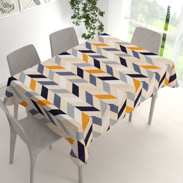 Biante Bavlněný obdélníkový ubrus Sandra SA-751 Velké cik-cak modro-žluto-krémové pruhy 50x100 cm