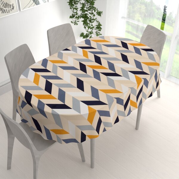Biante Bavlněný oválný ubrus Sandra SA-751 Velké cik-cak modro-žluto-krémové pruhy 50x100 cm