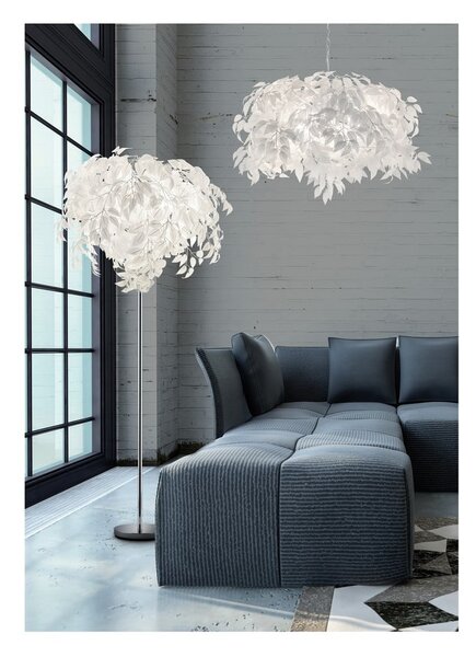 Bílé závěsné svítidlo s pírky Reality Pendant Leavy, výška 150 cm