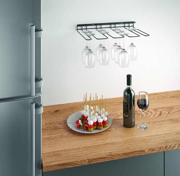 Černý nástěnný držák skleniček na víno Metaltex Wine Glass