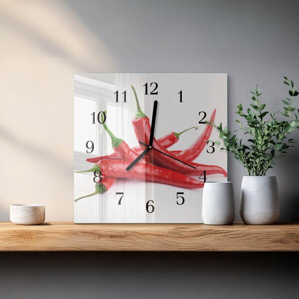 Skleněné hodiny na stěnu Chilli papričky zskc-30x30-00183558
