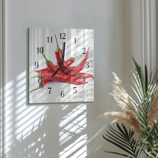 Skleněné hodiny na stěnu Chilli papričky zskc-30x30-00183558