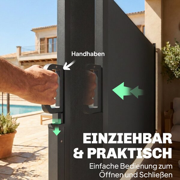 Outsunny zatahovací neprůhledná boční roleta — clona pro soukromí, UPF 50+, voděodpudivá a odolná proti větru, 420 × 185 cm — tmavě šedá | Aosom