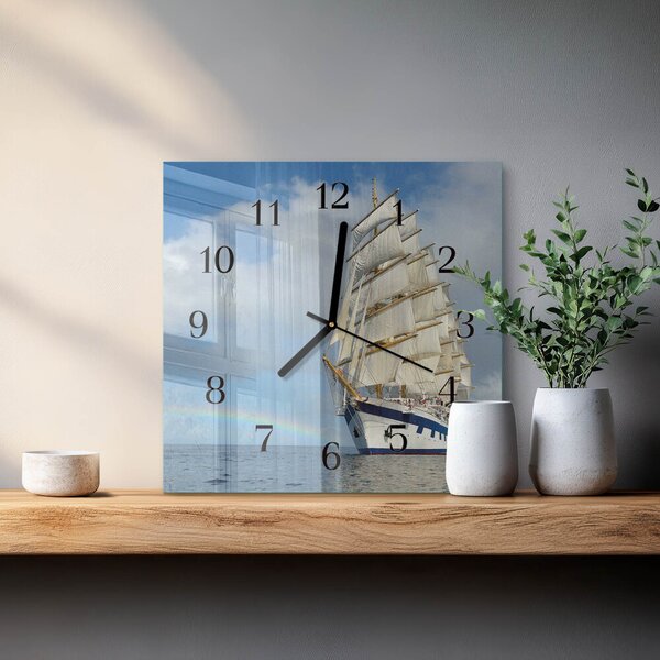 Skleněné hodiny na stěnu Loď zskc-30x30-00181431