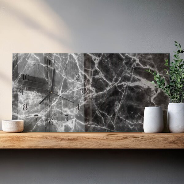 Skleněné hodiny horizontální Černý mramor zsppc-60x30-00295385
