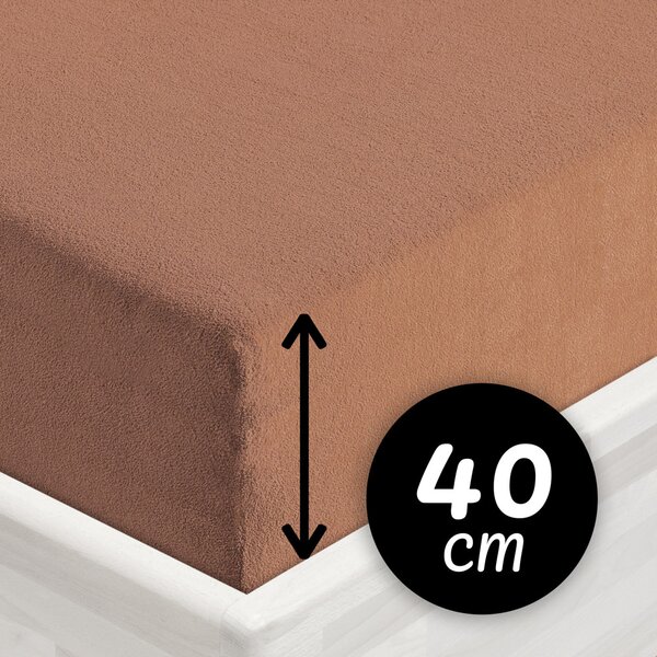 Froté napínací prostěradlo na extra vysokou matraci FR-023 Oříškově hnědé 80 x 200 - výška 40 cm