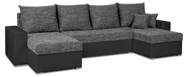 Rohová sedací souprava s funkcí spaní LEO-U Šedá/černá
