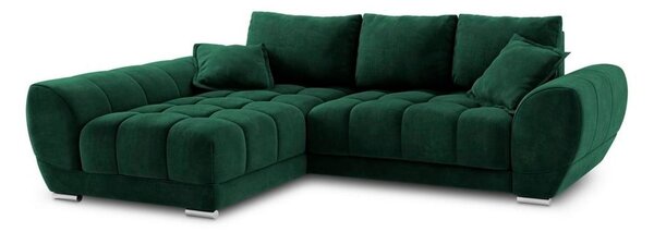 Lahvově zelená rozkládací rohová pohovka se sametovým potahem Windsor & Co Sofas Nuage, levý roh