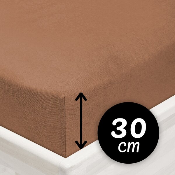 Jersey napínací prostěradlo na vysokou matraci JR-023 Oříškově hnědé 80 x 200 - výška 30 cm