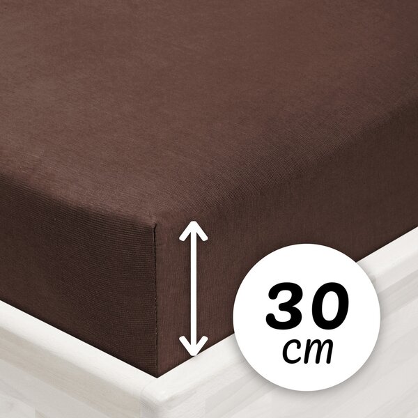 Jersey napínací prostěradlo na vysokou matraci JR-026 Čokoládově hnědé 80 x 200 - výška 30 cm