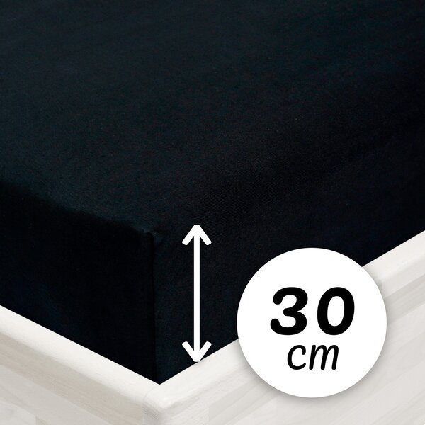 Jersey napínací prostěradlo na vysokou matraci JR-030 Černé 80 x 200 - výška 30 cm