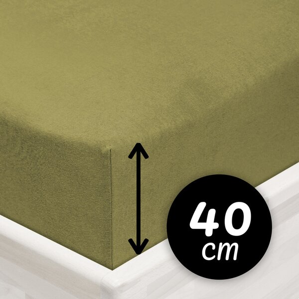 Jersey napínací prostěradlo na extra vysokou matraci JR-020 Olivové 80 x 200 - výška 40 cm