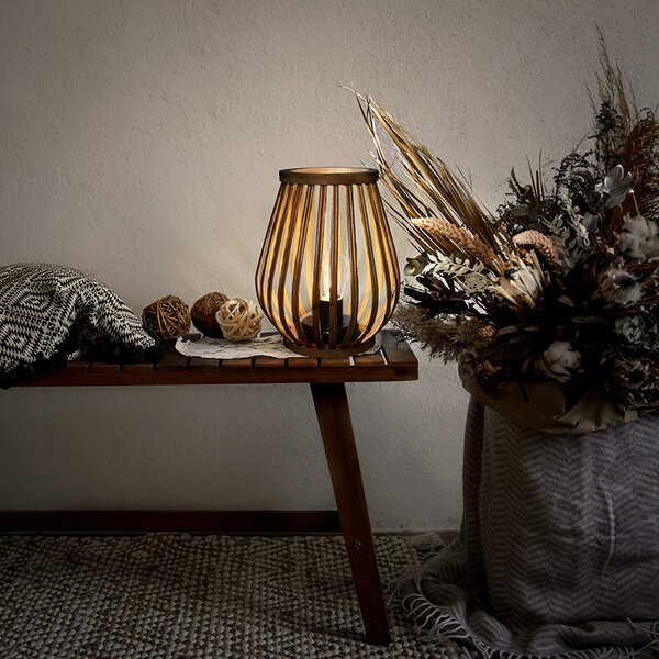 SOLIGHT Bambusová lucerna s LED žárovkou, teplá bílá, 2x AA, 20cm