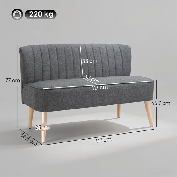 HOMCOM dvojsedák – kompaktní čalouněná pohovka v lněném vzhledu do obývacího pokoje, ložnice i menších prostor, šedá (117 × 56,5 × 77 cm) | Aosom
